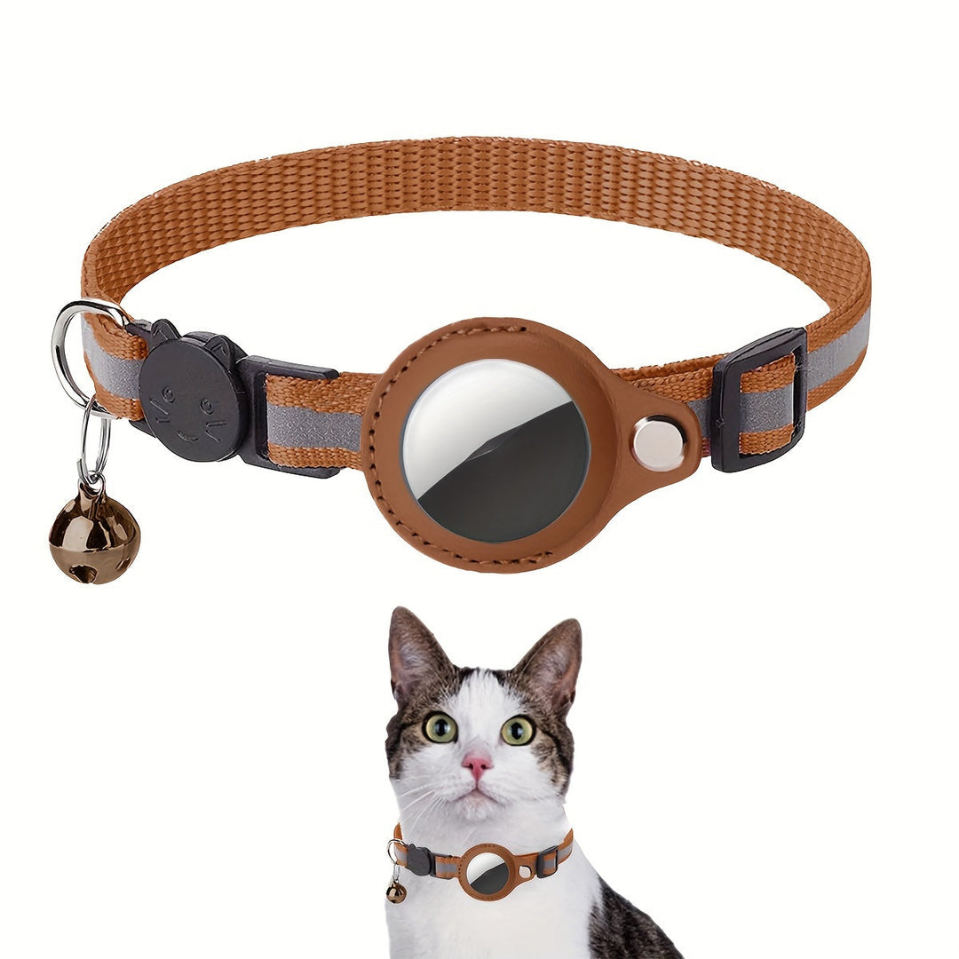 Adjustable reflective nylon cat collar with a quick-release safety buckle and ringing bell.
