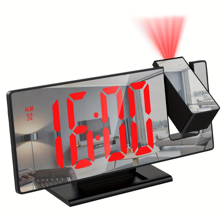 USB powered LED projection clock. Clear digital display & 180° adjustable time projection for any room.