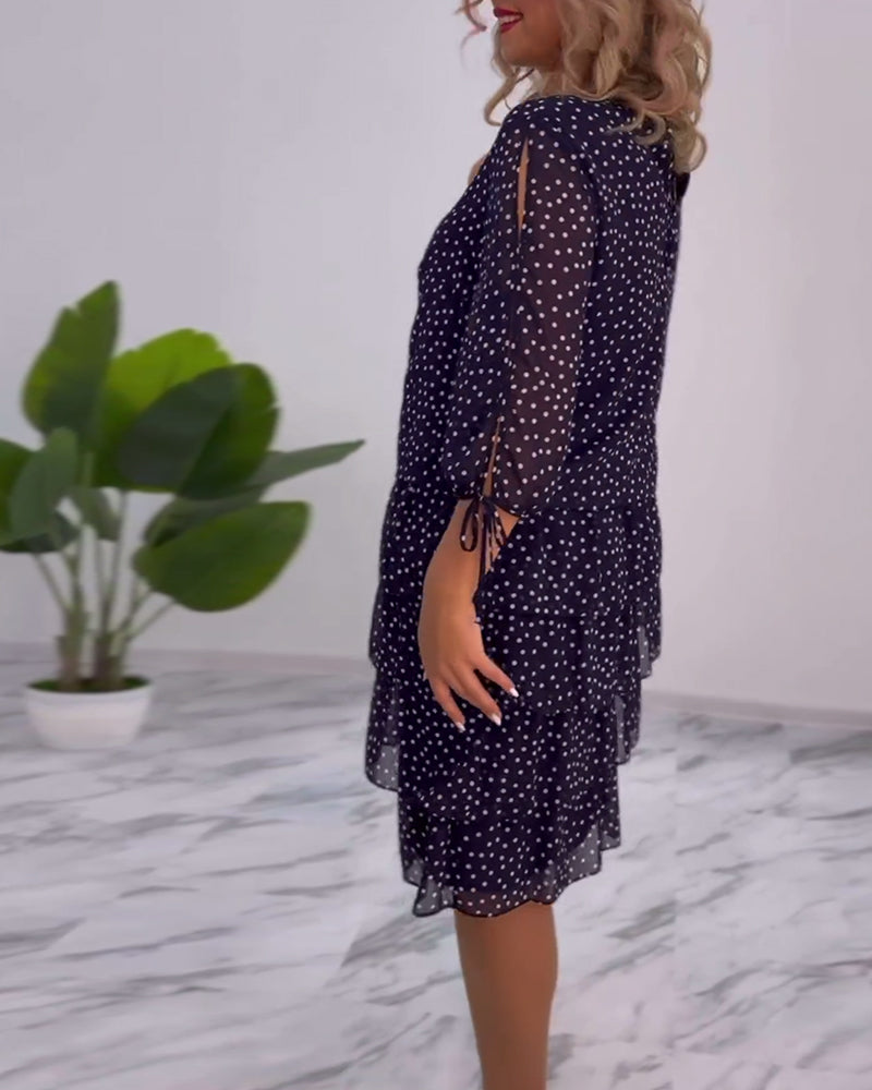 Women's Tiered Polka Dot Dress with Split Sleeves