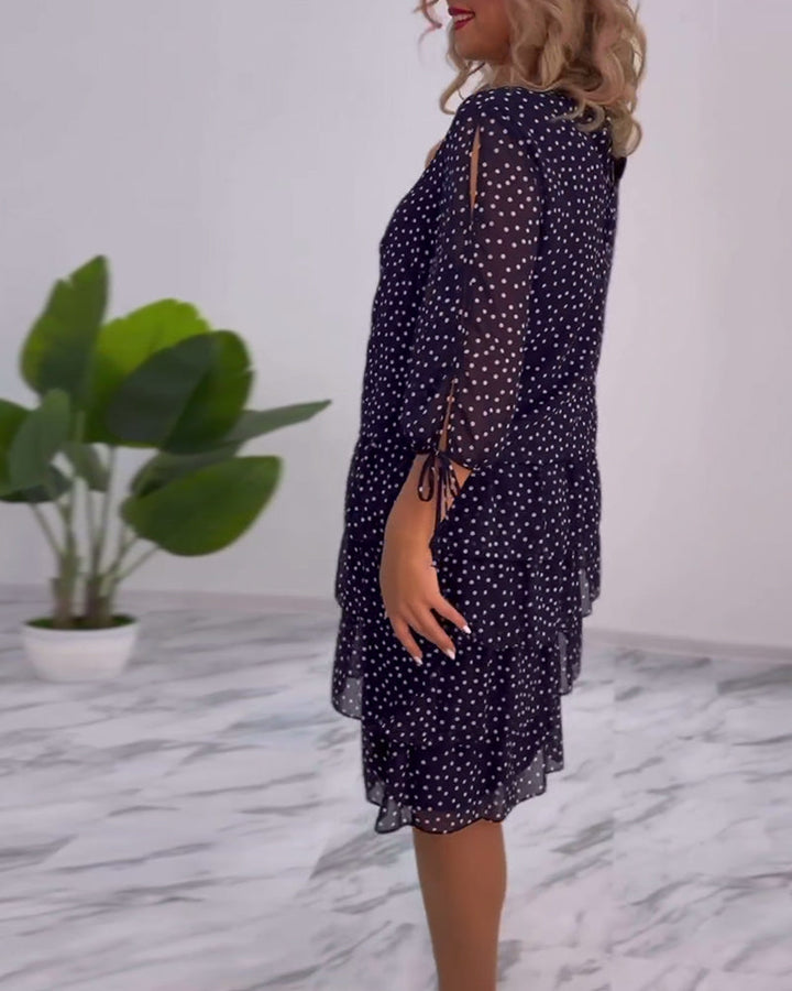 Women's Tiered Polka Dot Dress with Split Sleeves