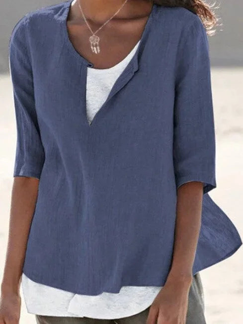 Cleo | Women's 3/4 Sleeve V-Neck Layered Linen Casual Blouse