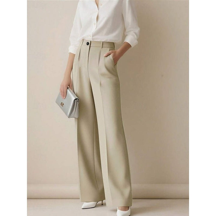 Stylish women's high-waist tailored wide-leg pants, offering a blend of elegance and practical fashion.