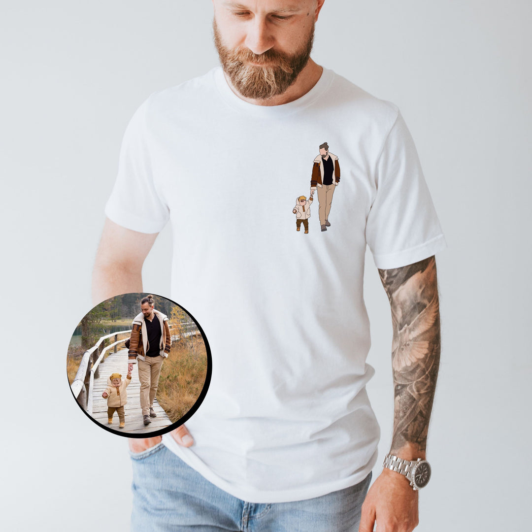 Unisex personalized embroidered photo hoodie for Dad. Custom memory gift with unique music player design.