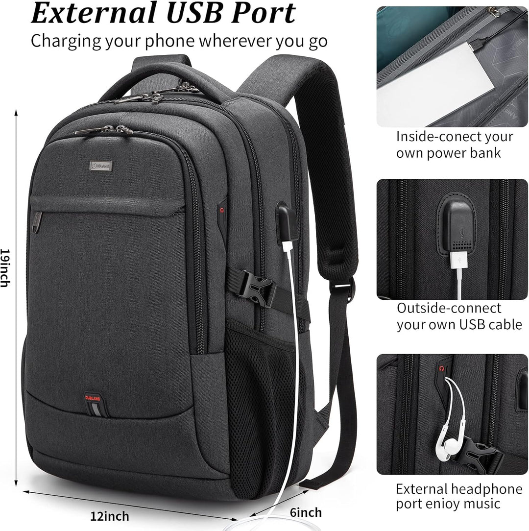 Rose water-resistant laptop backpack for women, organized, with USB port & anti-theft features.
