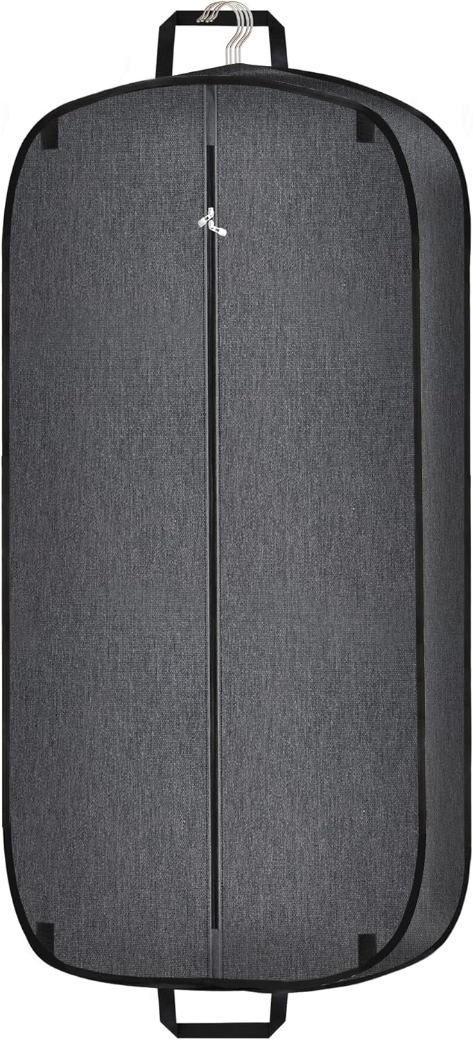 Unisex waterproof foldable garment bag for suits & dresses. Ideal for wrinkle-free travel & wardrobe storage.
