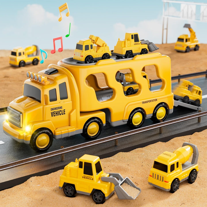 Kids Car City play set featuring fire truck & construction vehicles. Interactive lights, sounds & educational fun.