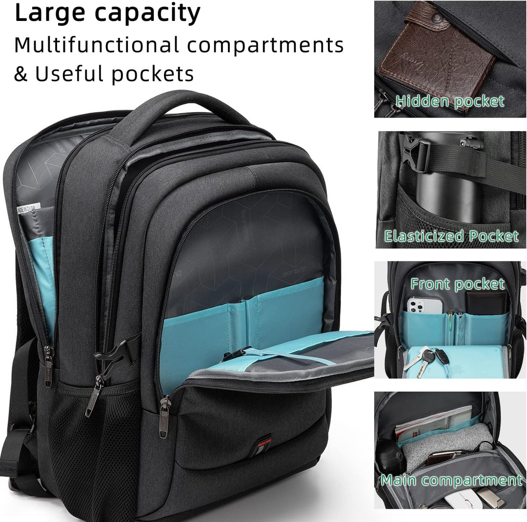 Light grey durable school backpack with USB charging port, organized storage & laptop sleeve.