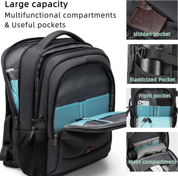 Light grey durable school backpack with USB charging port, organized storage & laptop sleeve.
