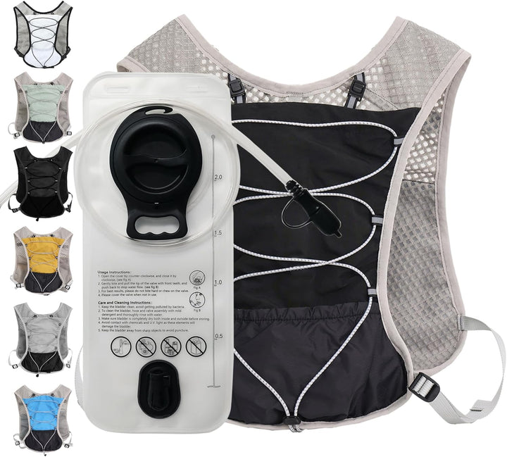 Dravien ultra-light hydration pack, designed for running, hiking, and cycling; 2L water bladder.