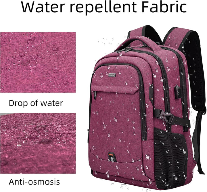Light grey school laptop backpack, durable, water-resistant, USB port & organized pockets.