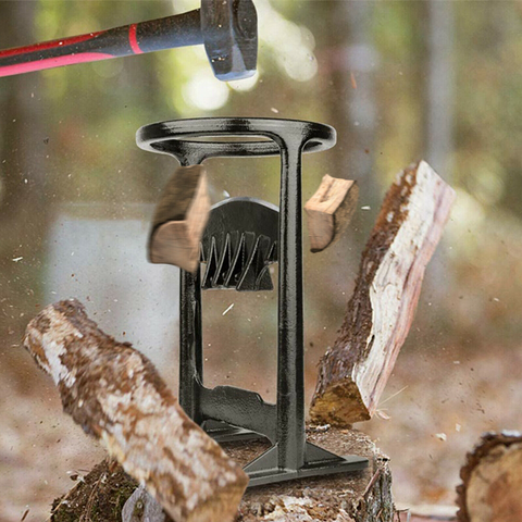 Durable manual log splitter, essential for winter firewood preparation. Safe wood splitting home tool.