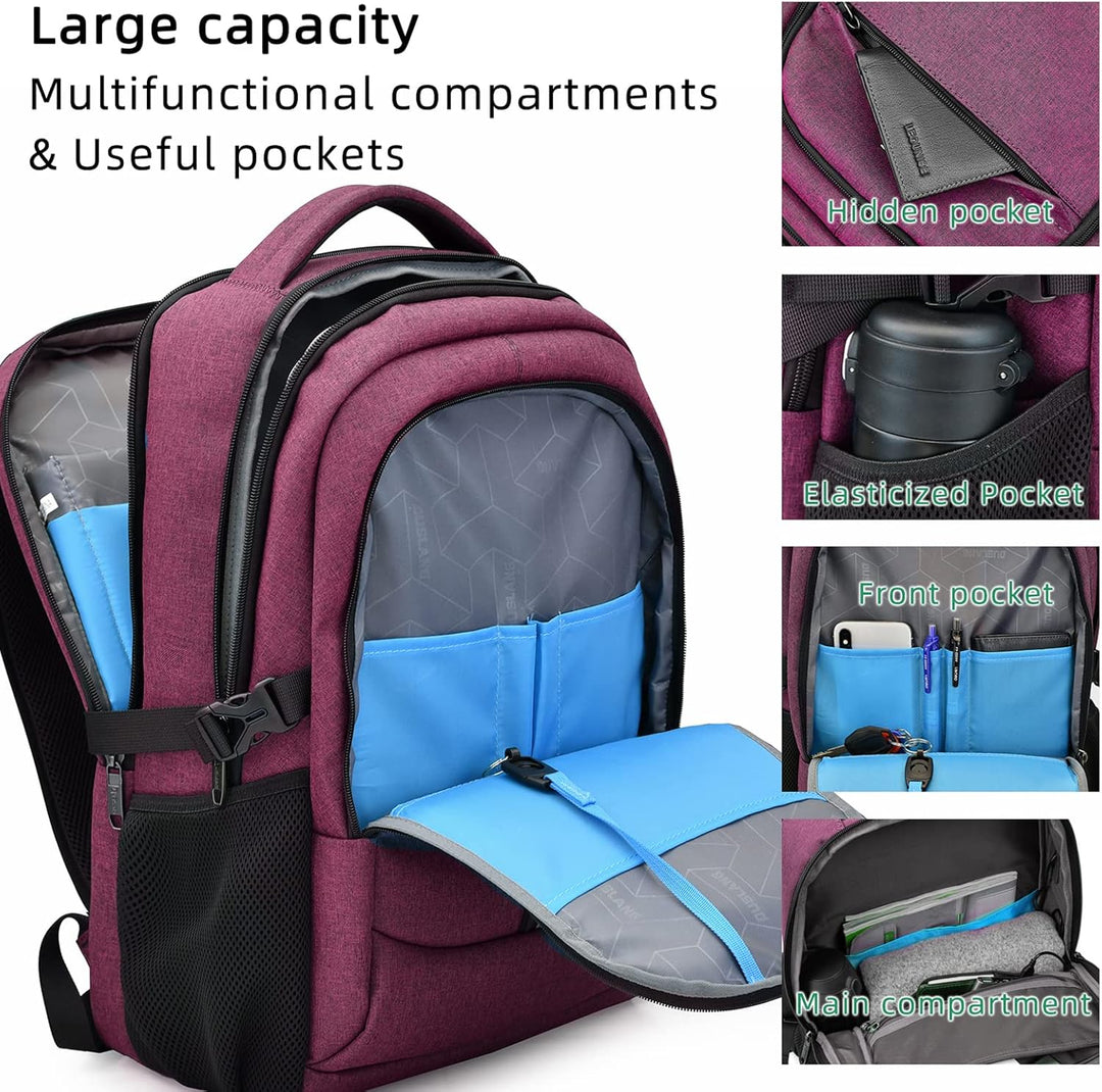 Dark grey anti-theft tech backpack, water-resistant, USB port, organized for secure travel.
