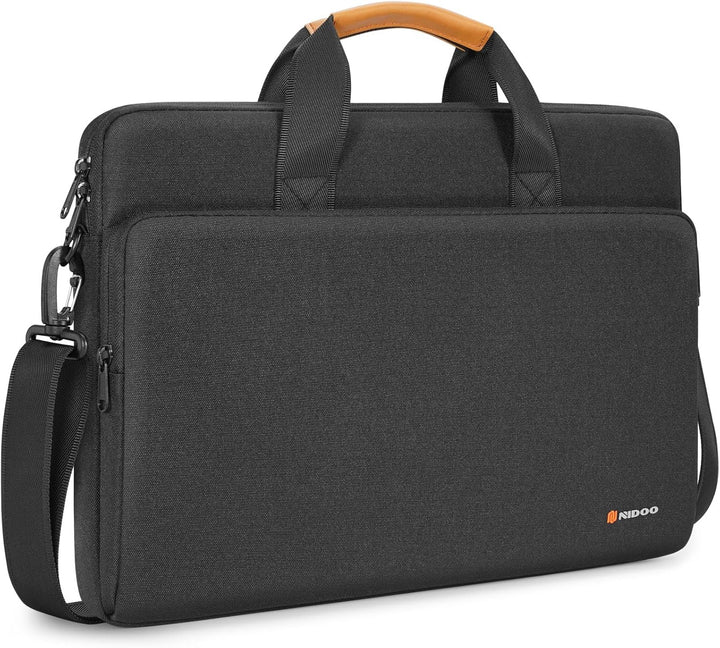 Water-resistant protective laptop bag with 360° padded sleeve and shoulder strap.