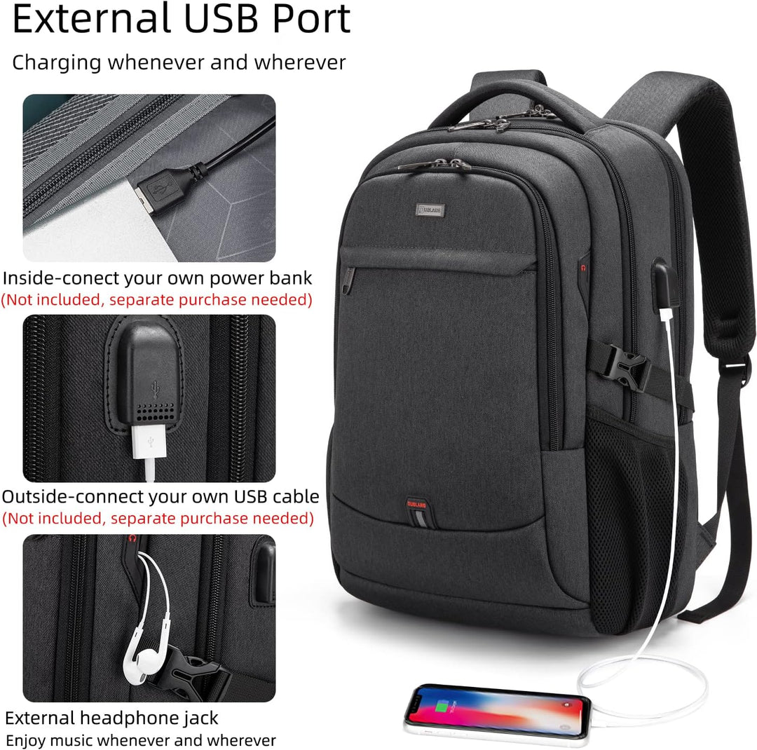 Blue anti-theft unisex laptop bag, water-resistant with USB port, ideal for travel & work.