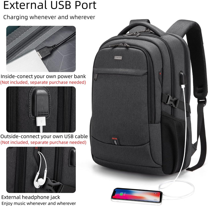 Blue anti-theft unisex laptop bag, water-resistant with USB port, ideal for travel & work.