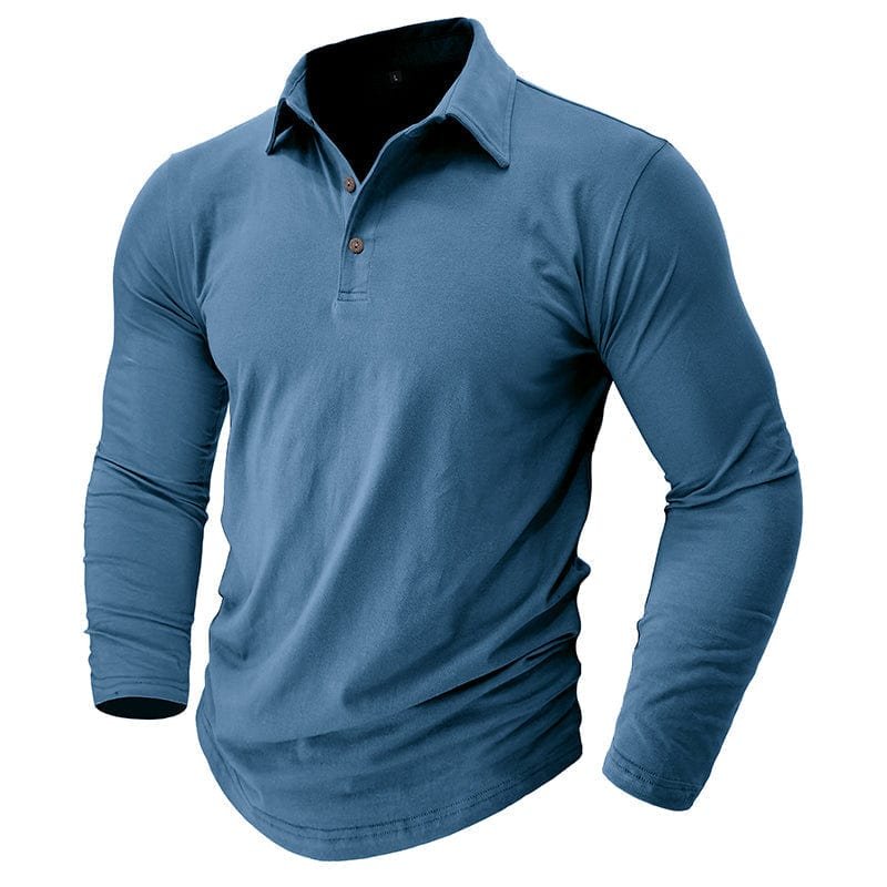 Stylish men's long-sleeve polo with buttons, great for everyday smart casual outfits.