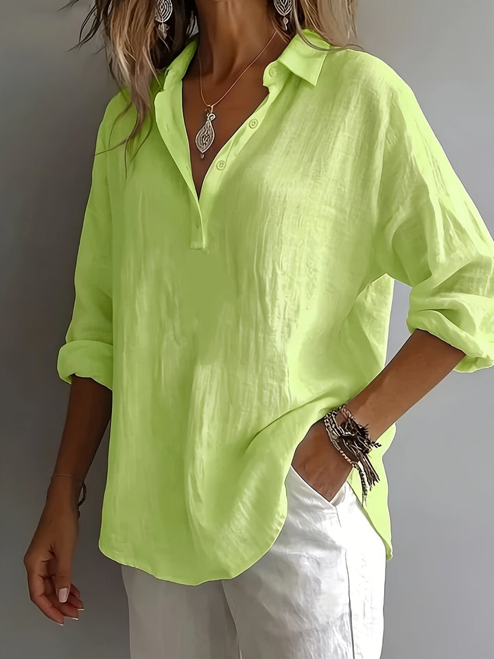 Transitional women's collared blouse. Relaxed fit, long sleeve for all-day comfort & style.