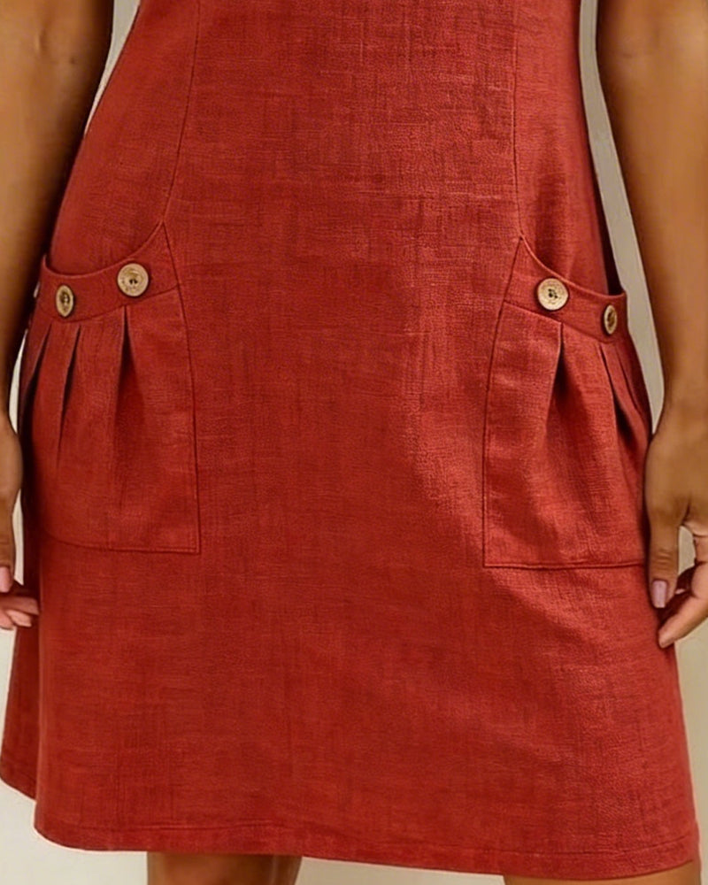 Women's Linen Zip Neck Mini Dress