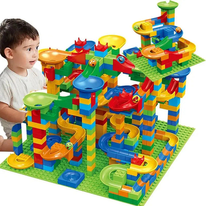 Vibrant Kids' Marble Run Building Set, a STEM construction toy for creative play & fine motor skills development.