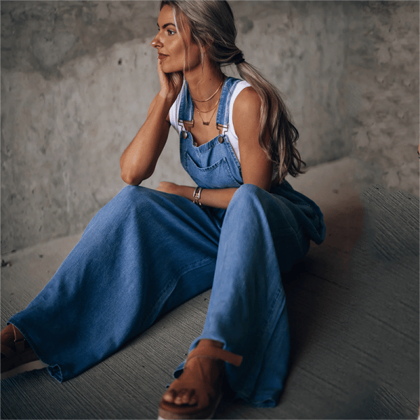 Women's Wide-Leg Denim Dungaree Jumpsuit