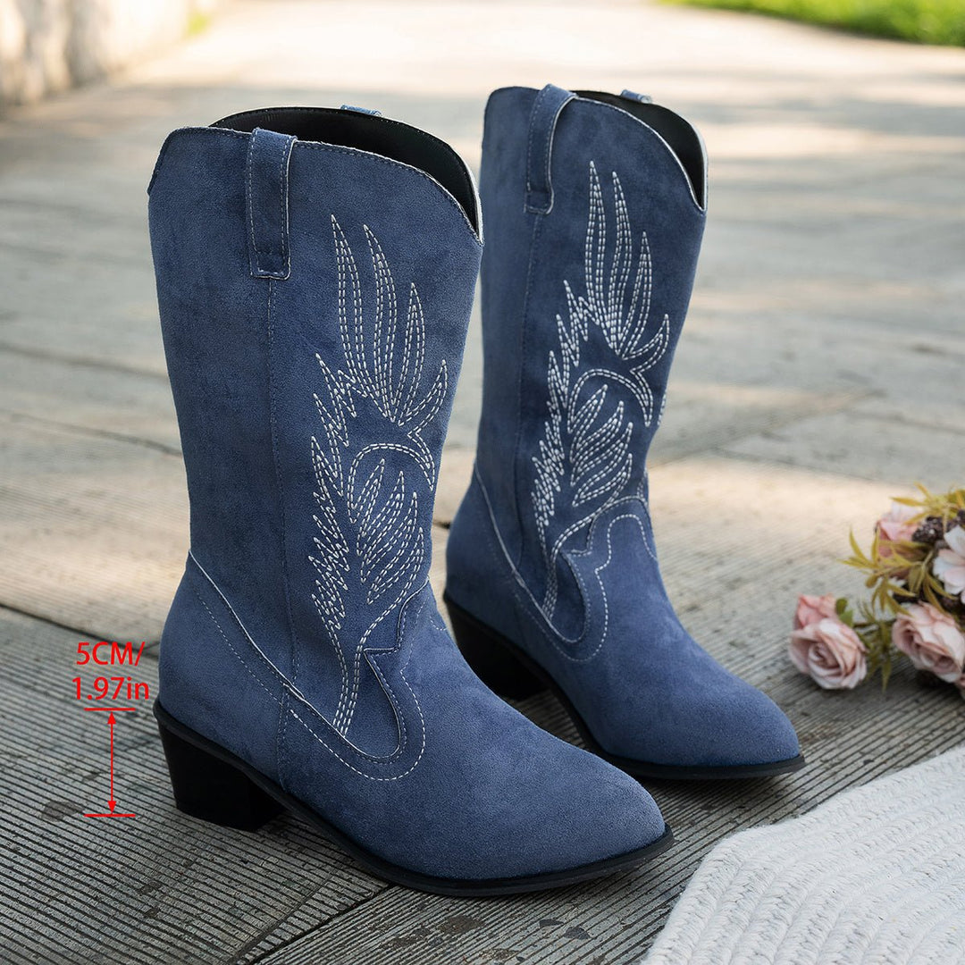 Versatile women's wide-calf western cowboy boots, comfortable for everyday wear with stylish pointed toe.