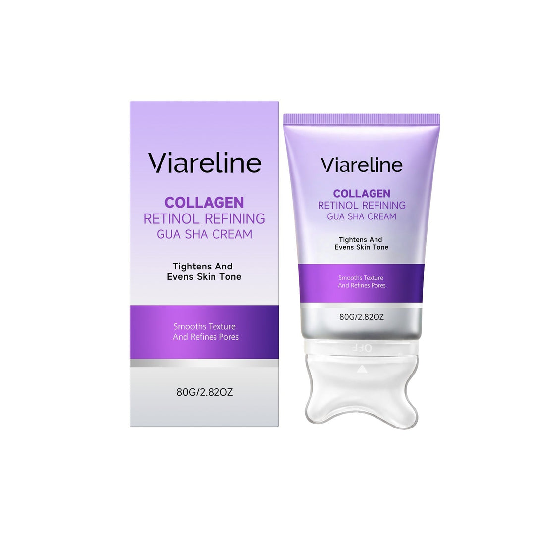 Women's Collagen Retinol Gua Sha Neck Cream for anti-aging décolleté massage. Refines skin with beauty skincare.