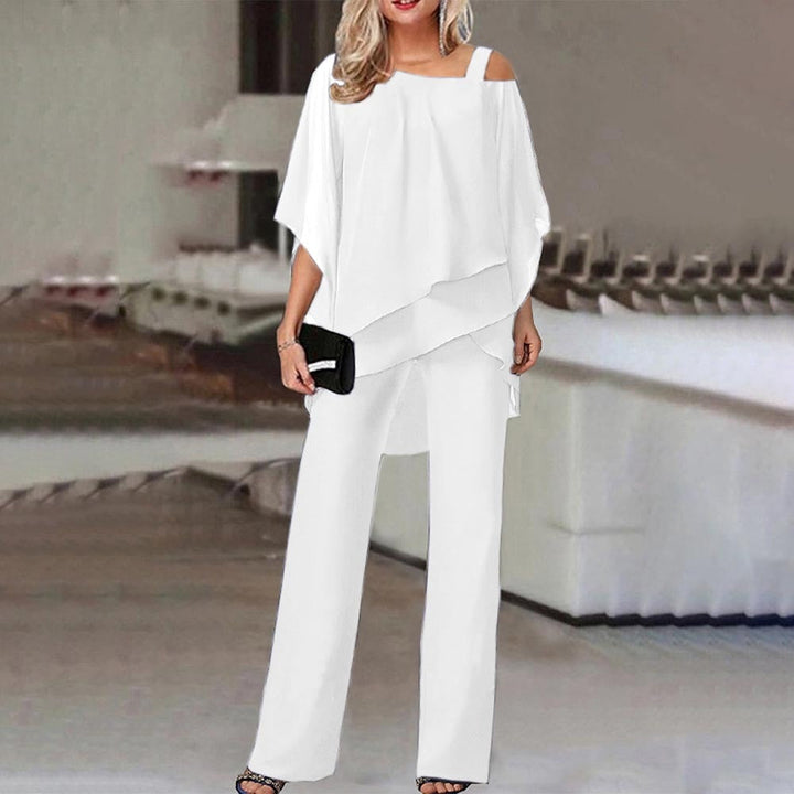 Modern two-piece cold-shoulder set for women, an elegant and casual summer fashion statement.