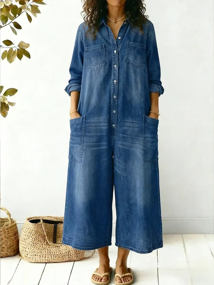 Orlysa Women's Denim Wide-Leg Jumpsuit