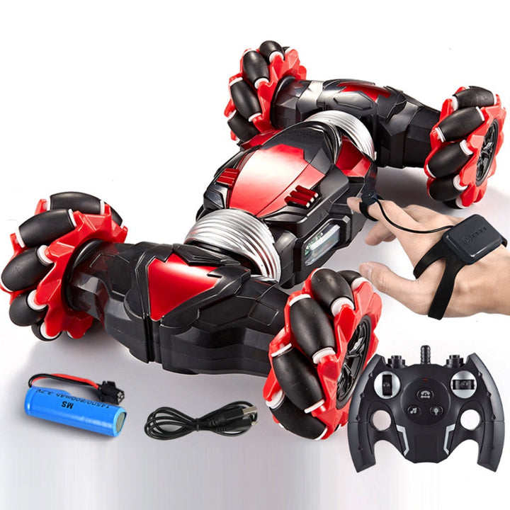 Child enjoying a unisex gesture control stunt car, mastering 360° drifts with hand motion sensor RC.