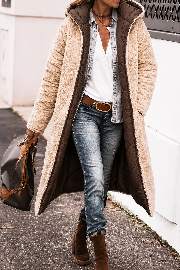 Warm women's reversible jacket, a versatile and stylish choice for winter comfort.
