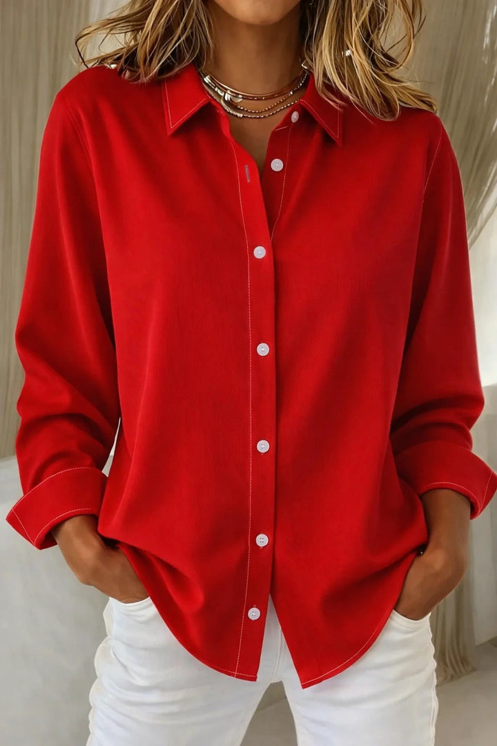 Versatile ladies' button blouse, long sleeve, relaxed fit, ideal for elegant office looks or casual fashion.