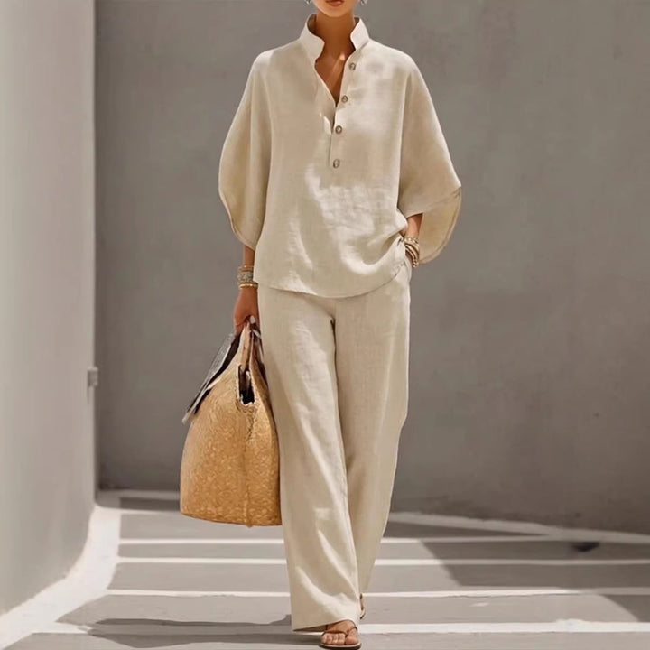 Solid color women's lounge wear two piece set with short sleeves, perfect for summer relaxation.