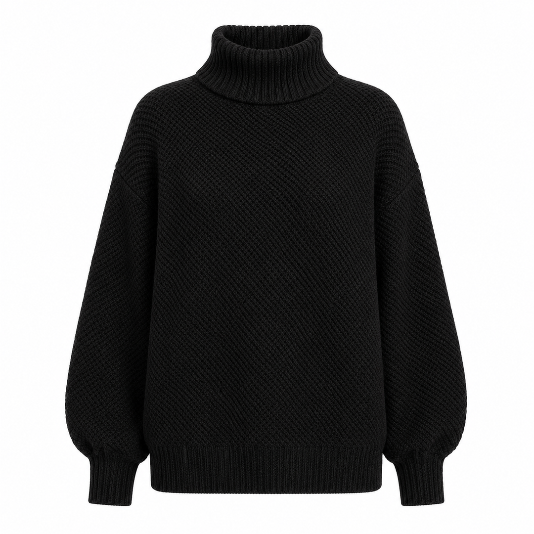 Elegant women's classic turtleneck sweater, a versatile long-sleeve top for winter fashion.