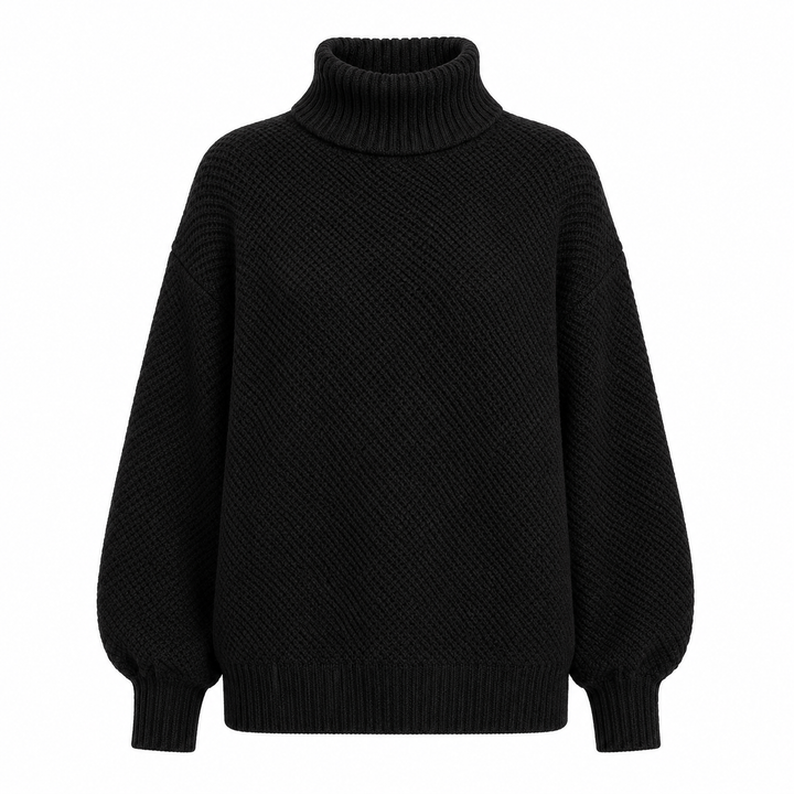 Elegant women's classic turtleneck sweater, a versatile long-sleeve top for winter fashion.