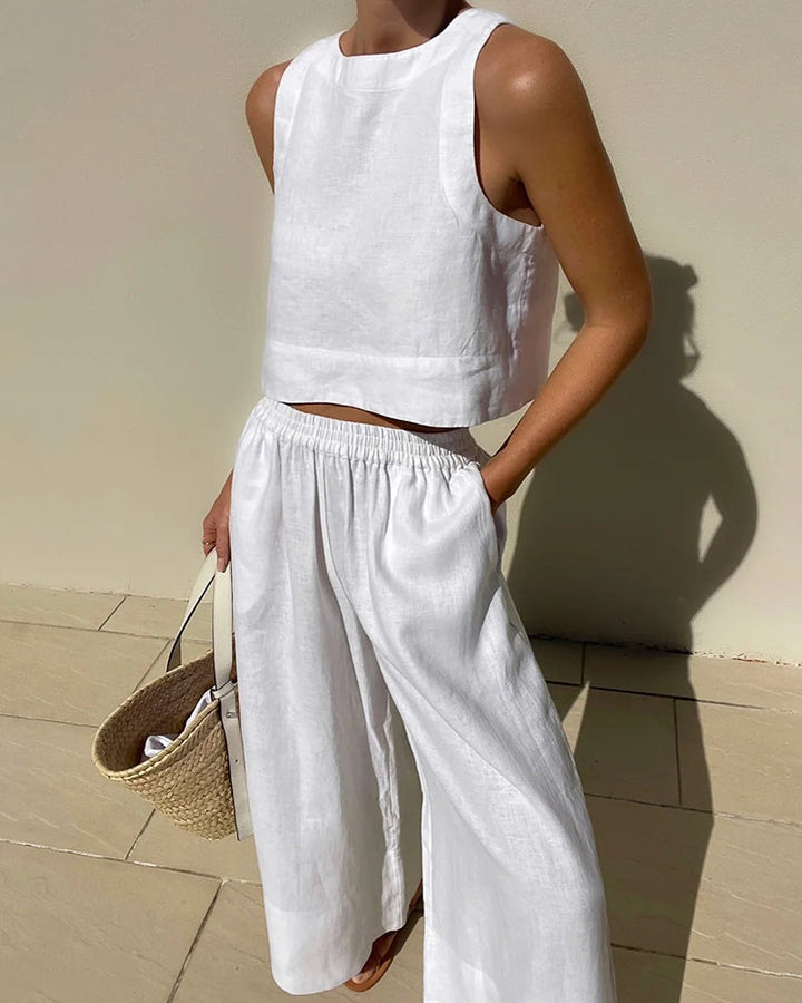 Women's Linen Tank Top & Shorts Set