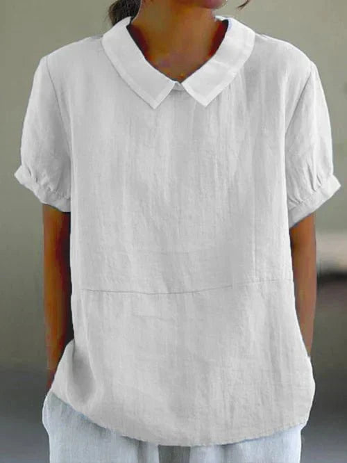 Women's Linen Collared Short Sleeve Top