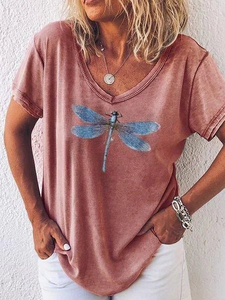Women's Dragonfly Print V-Neck Tee