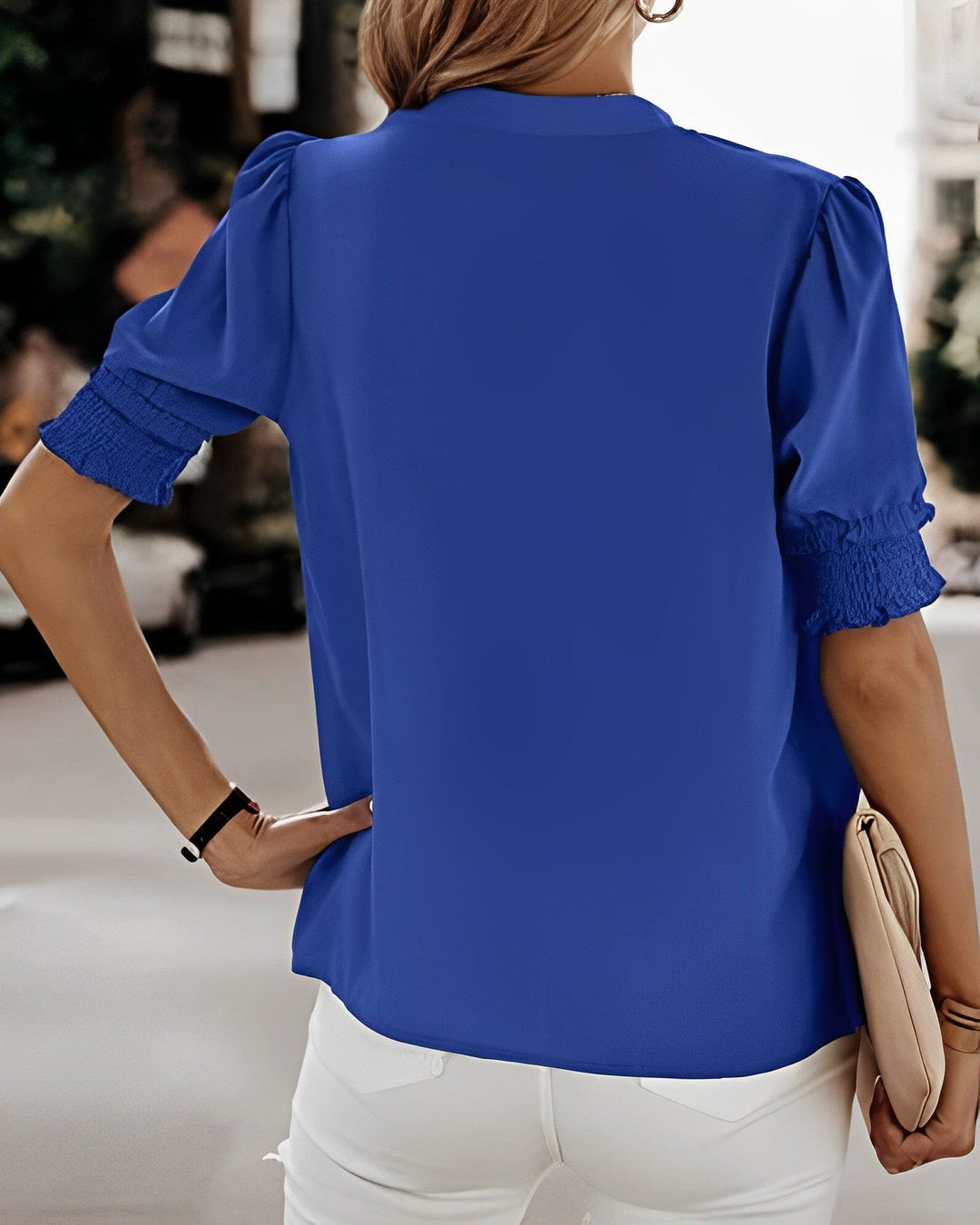 Women's V-Neck Puff Sleeve Blouse