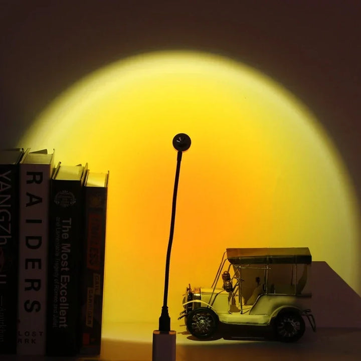 Versatile RGB gradient sunset lamp. Adjustable for various angles, ideal for creative mood lighting & home decor.