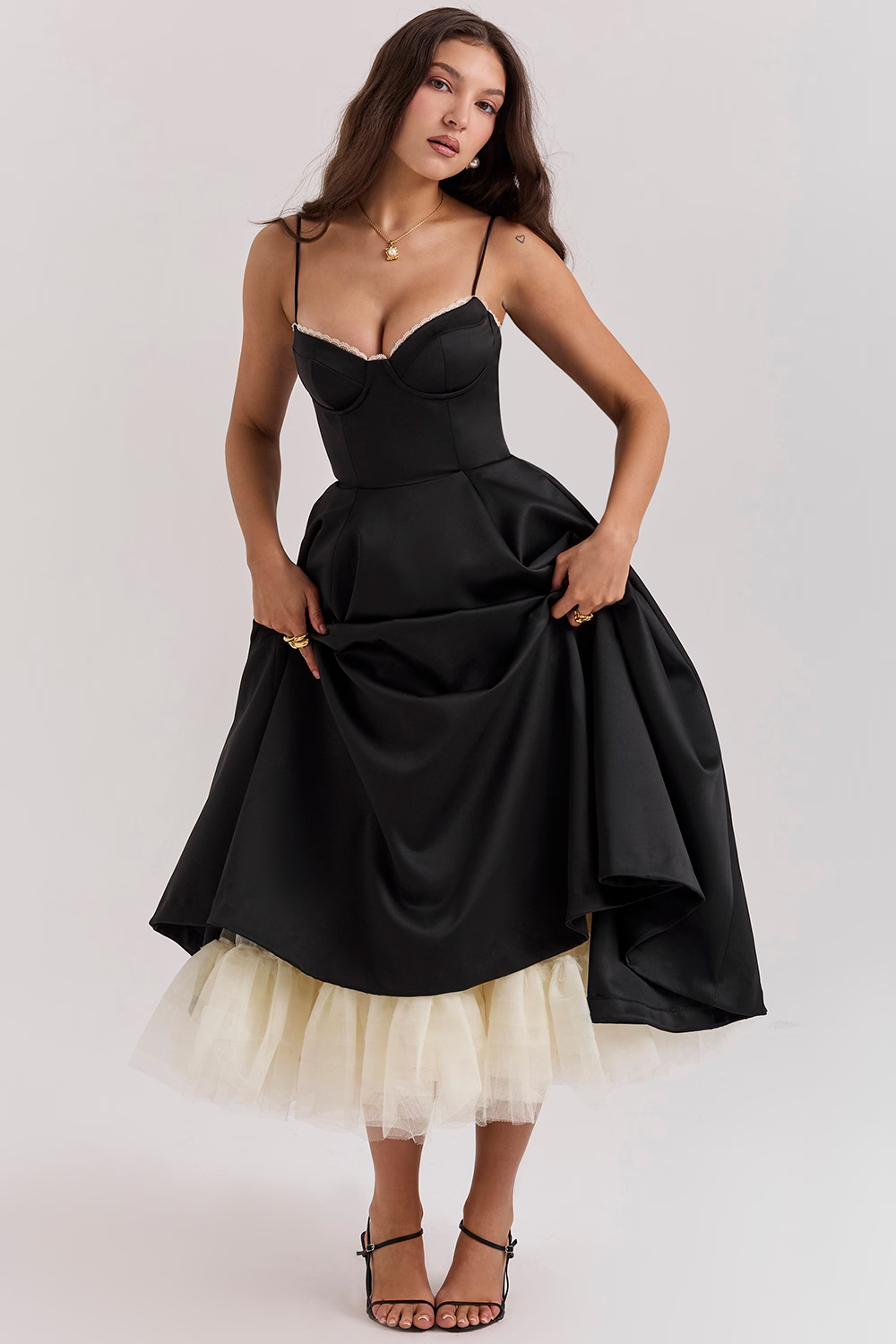 Sophisticated women's cocktail midi dress, perfect for formal and semi-formal events.