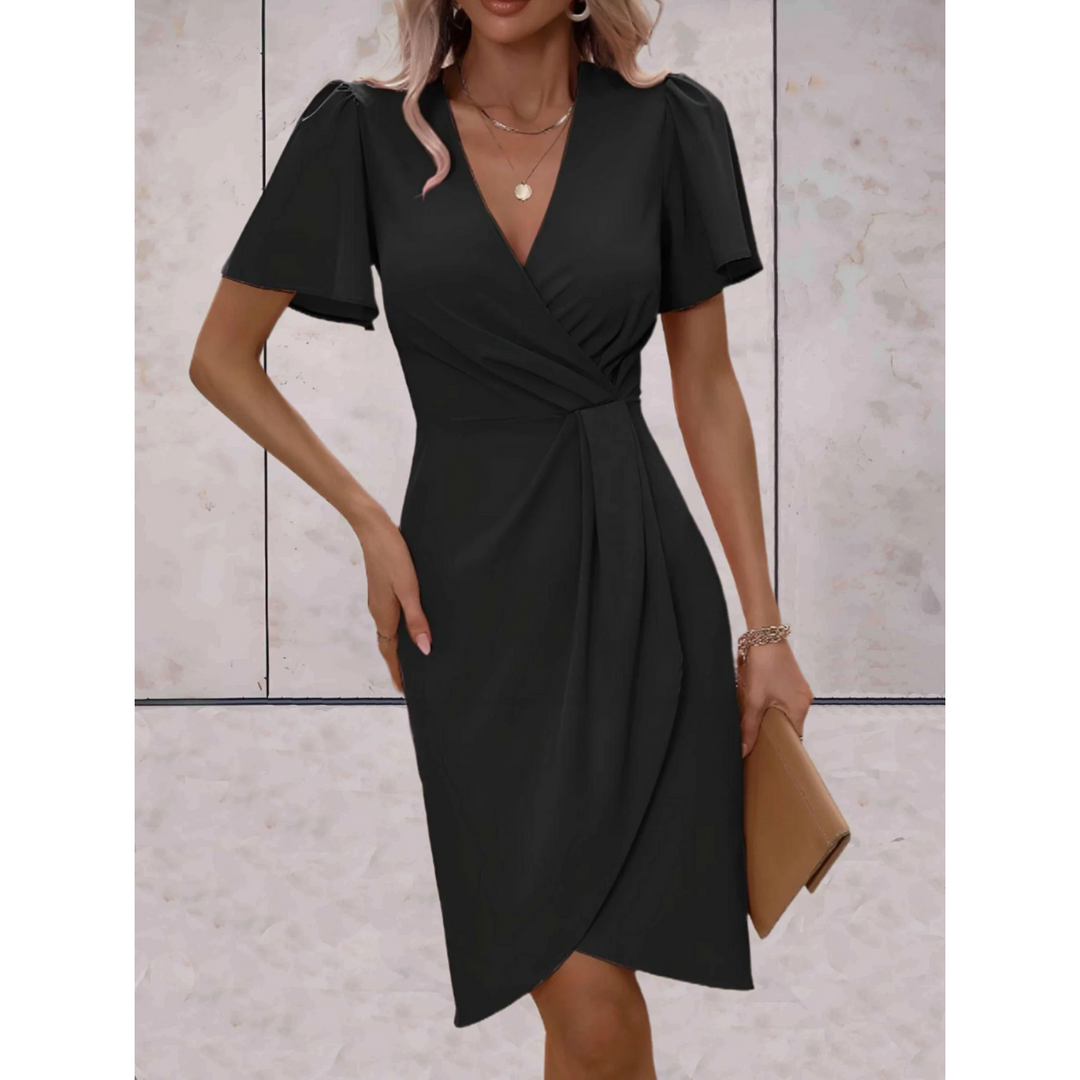 Women's Midi Wrap Dress V-Neck Flutter Sleeve