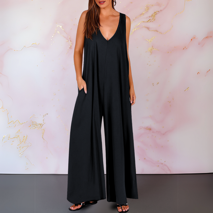 Women's V-Neck Sleeveless Wide Leg Jumpsuit
