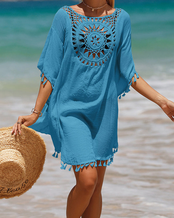 Lightweight flowy women's beach cover-up, soft and breathable. Essential summer swimwear accessory.