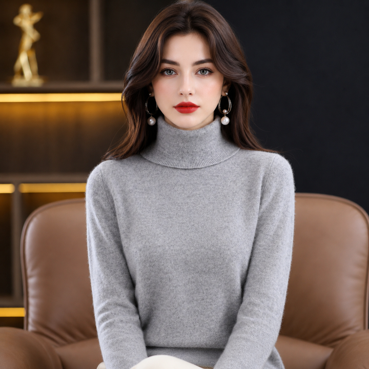 Women's soft knitwear jumper featuring a chic roll-neck, perfect for elegant versatile fashion.