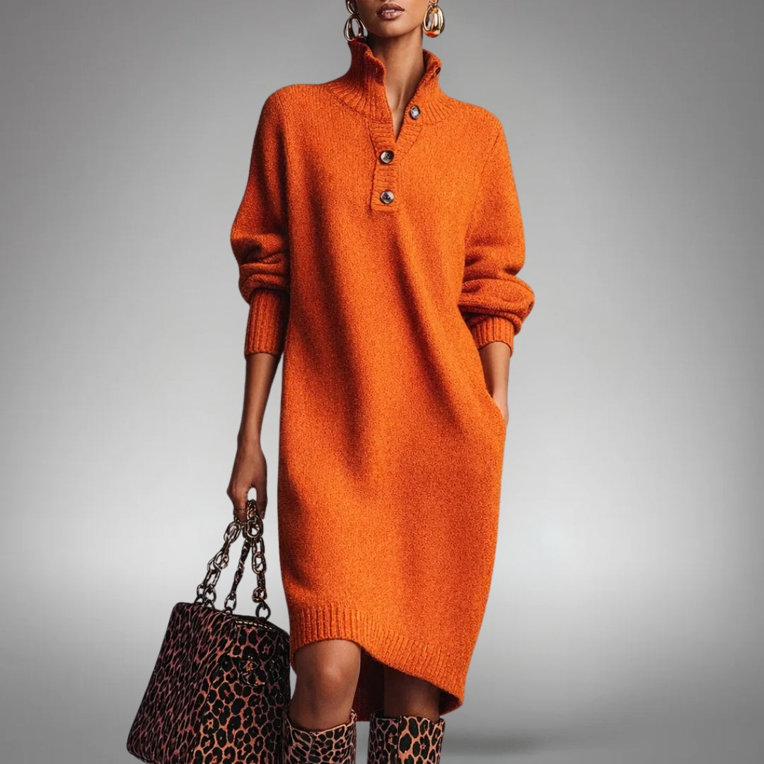 Elegant high-neck midi dress for women, perfect for autumn/winter fashion.