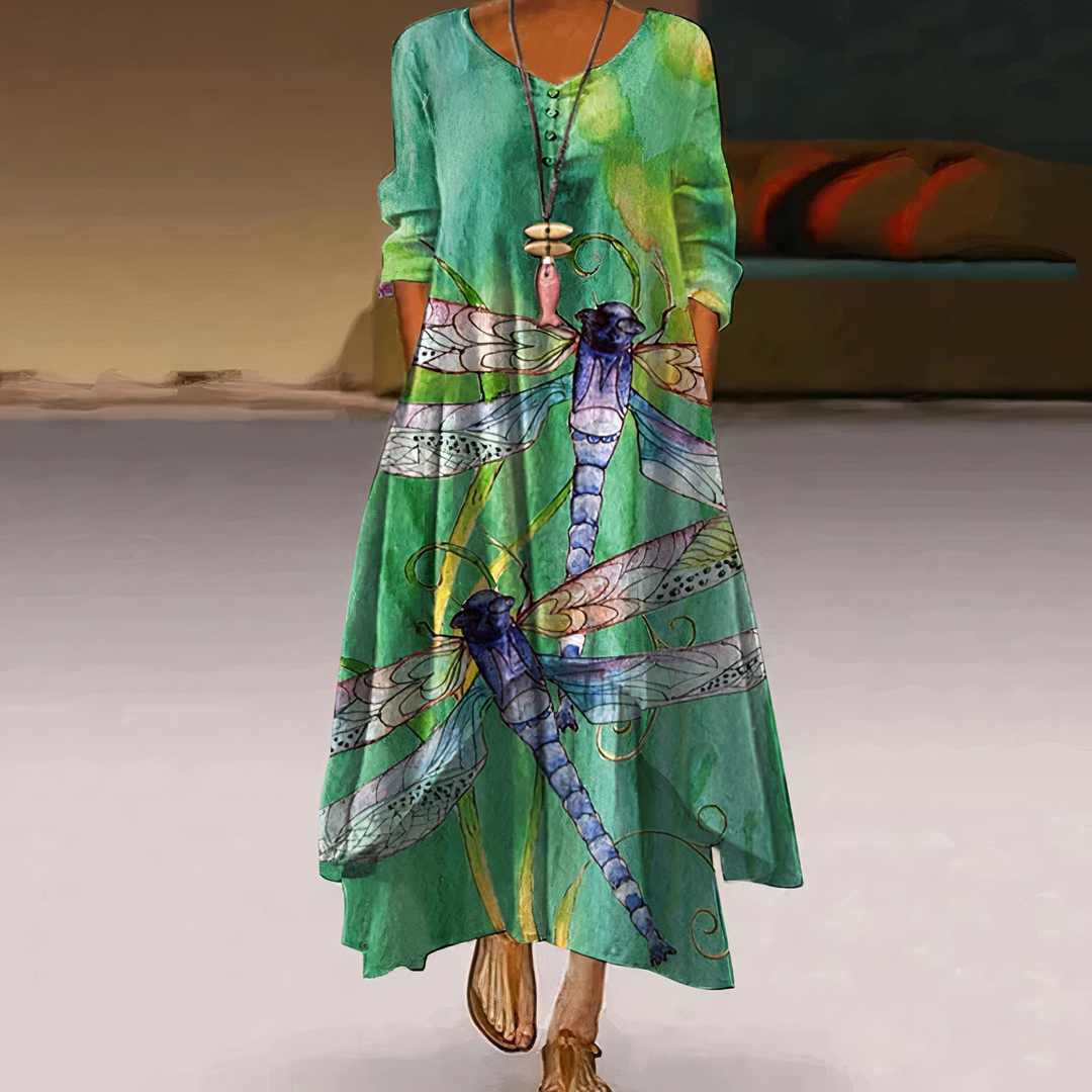 Women's Floral Maxi Dress with Asymmetric Hem