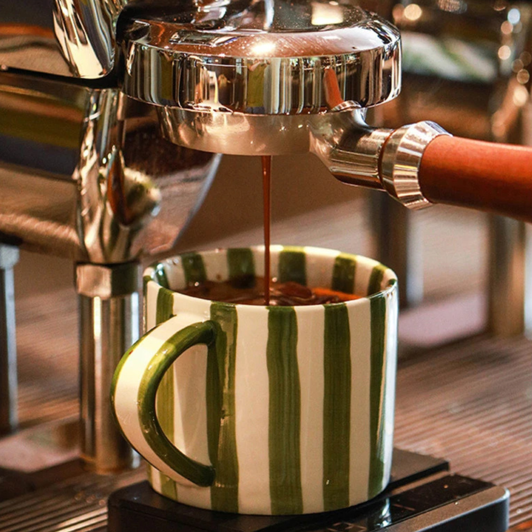 Decorative hand-painted ceramic coffee cup set, 6.8 oz, with a charming retro chic design.