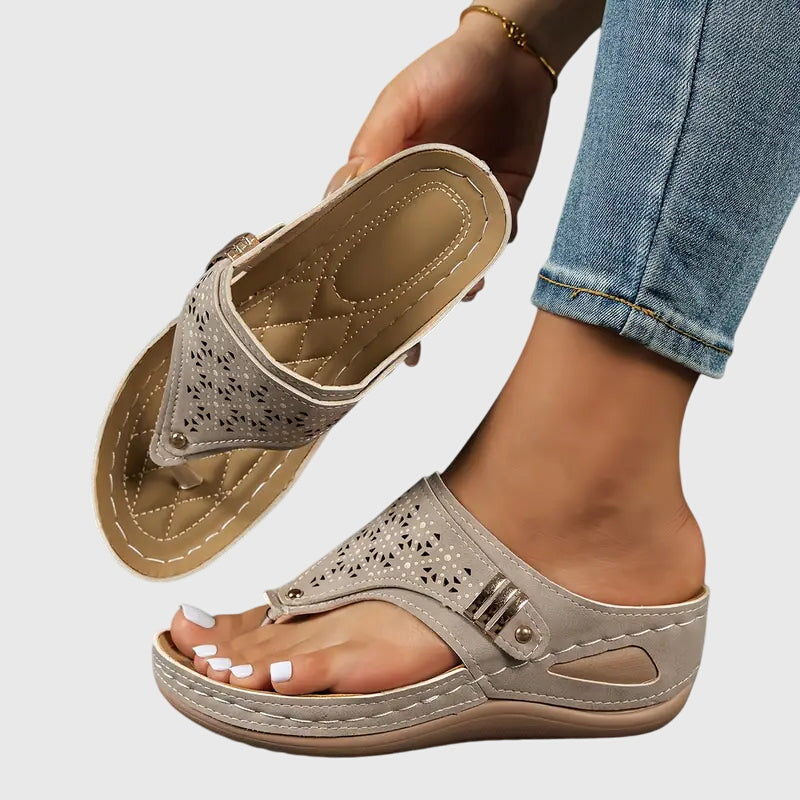 Khaki women's orthopedic wedge sandals with arch support, offering comfort and style for summer footwear.