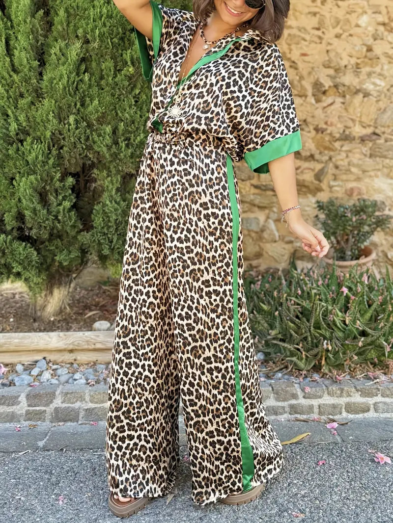 Women's Fluid Leopard Print Wide Ensemble