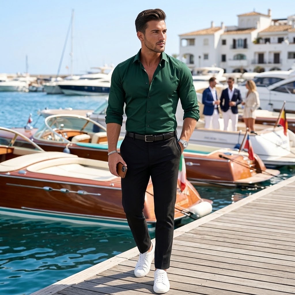 Stylish men's long-sleeve button-up shirt, a versatile slim-fit piece for casual and formal outfits.